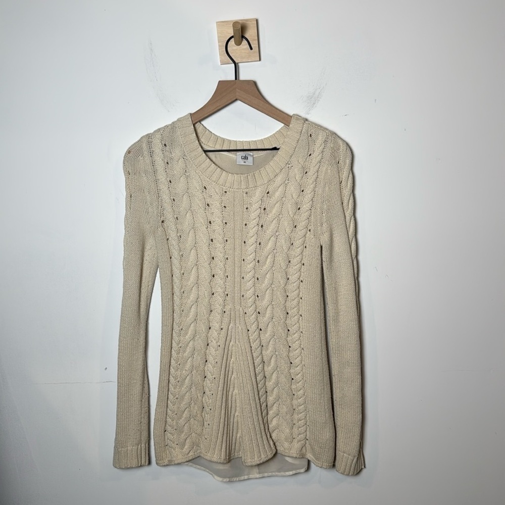 Cabi Women's Ivory Cream Cable Knit Corset Tie Back Style Sweater size XS